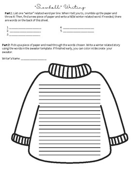 Snowball Writing Activity Winter Themed Creative Writing TPT