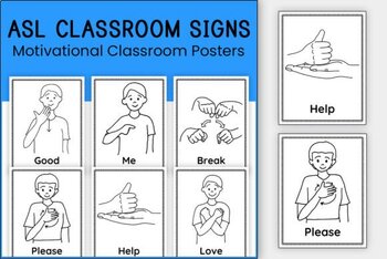 ASL Classroom Signal Posters Sign Language Hand Signals Motivational Flashcards