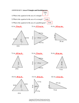 Area Of Triangles And Parallelograms Worksheet