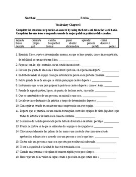 As Se Dice Chapter Vocabulary Exercise Quiz Activity By Ole Azul