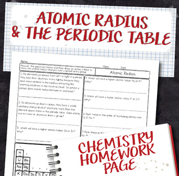 Atomic Radius Periodic Table Trend Chemistry Homework Worksheet TPT