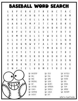 Baseball Word Search By The Fun Sized Teacher Tpt