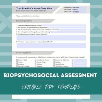 Biopsychosocial Assessment Template Fillable Editable PDF By TherapyByPro