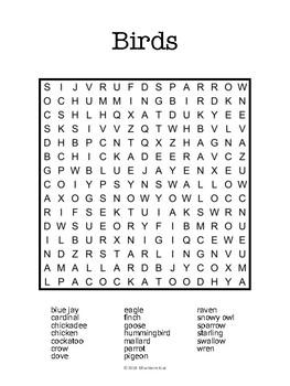 Free Printable Bird Word Search