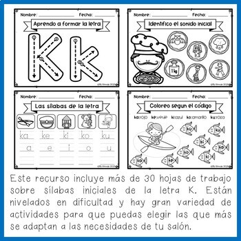 Actividades de lectura español HOJAS DE TRABAJO leer y escribir sílabas