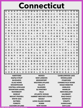 Connecticut Word Search By Jennifer Olson Educational Resources Tpt