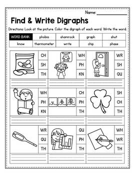 Consonant Digraphs Worksheets Sh Ch Th Wh Ph Kn Wr Qu Distance Learning