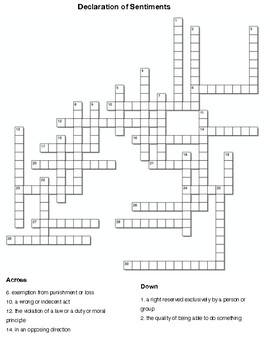 Declaration Of Sentiments By Elizabeth Cady Stanton Vocabulary Crossword