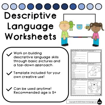 Descriptive Language Worksheets By Water The Sponge Tpt