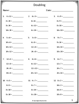 Doubling And Halving Multiplication Strategy Worksheets By