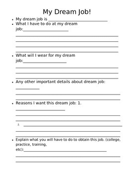 Dream Job Outline By Life In Plans TPT