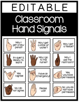 Editable Classroom Hand Signals Realistic Clip Art By Teaching And