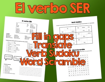 El Verbo Ser Spanish Verb Exercise By Shoe Bear Education Tpt