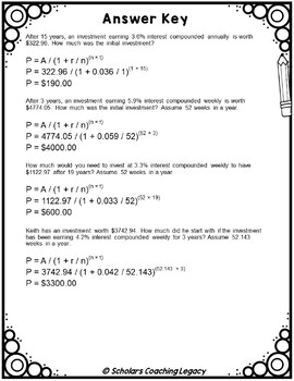 Find Initial Investment In Compound Interest Word Problems Worksheet Math