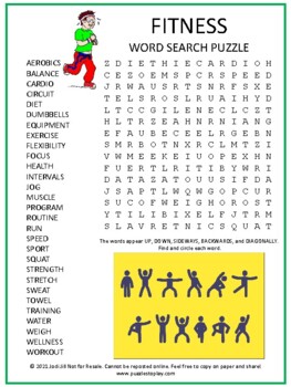 Fitness Word Search Puzzle Activity Game No Prep Pencil Exercise Fun