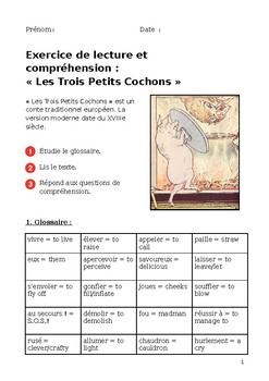 French Reading Exercise Les Trois Petits Cochons With Comprehension
