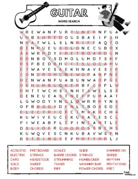 Guitar Word Search Puzzle Intermediate Difficulty Guitar Terminology