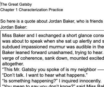 Gatsby Jordan Baker Characterization Analysis By Mr Langlois TpT