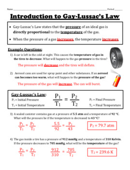 Gay Lussac S Law And The Combined Gas Law Notes And Worksheet Set