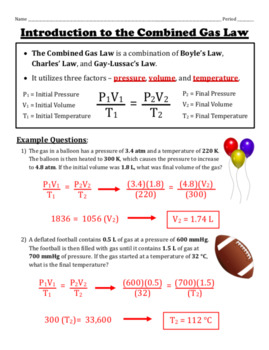 Gay Lussac S Law And The Combined Gas Law Notes And Worksheet Set