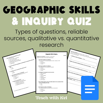 Geographic Skill And Inquiry Quiz With Answer Key By Teach With Kel