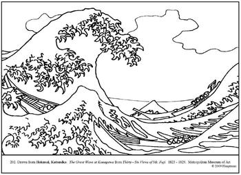 Hokusai Great Wave Coloring Page Sketch Coloring Page