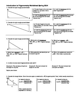 Introduction To Trigonometry Worksheet Spring Includes Trigonometry Chart