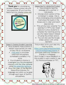 Layers Of Earths Atmosphere Worksheets And Article Digital And Printable