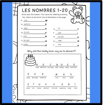 Les Nombres French Numbers Worksheet With Answer Key Follow For