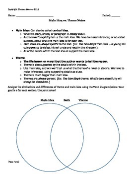 Main Idea Vs Theme Worksheets