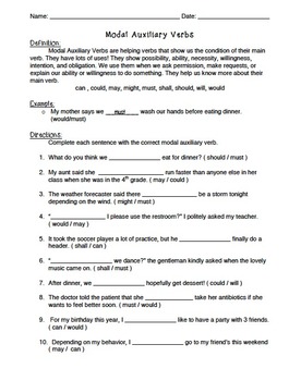 Modal Auxiliary Verb Worksheet By Bryanna Smith Tpt Hot Sex Picture