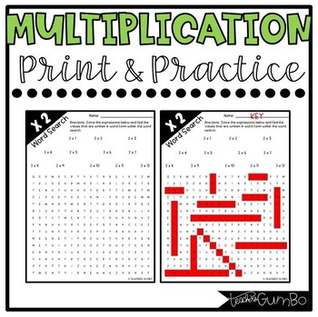 Multiplication Print And Practice Word Search Worksheets By Teacher S Gumbo