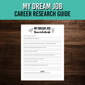 My Dream Job Career Research Worksheet Future Exploration Activity