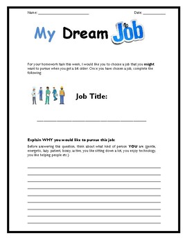 My Dream Job Homework Task By Teaching Resources 4 U TPT