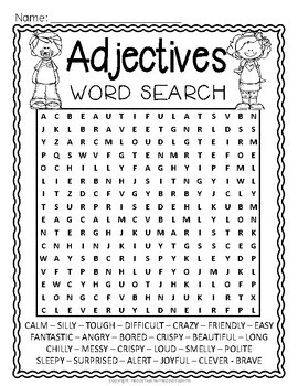 Noun Verb Adjective Word Search Activity 6 Parts Of Speech Word