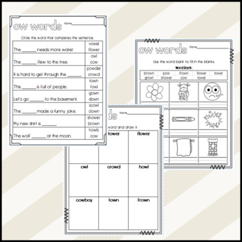 Ow Words Worksheets By Designed By Danielle Teachers Pay Teachers