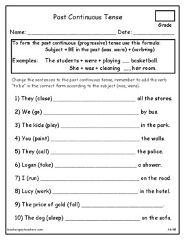 Past Continuous Tense Worksheet By Aleli TPT