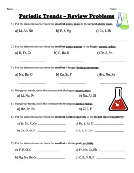 Periodic Trends Review Worksheets Mass Atomic Radius Electronegativity