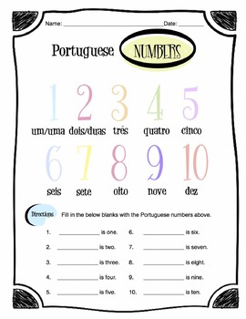 Portuguese Numbers Worksheet Packet By Sunny Side Up Resources TpT