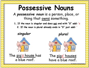 Possessive Nouns Worksheet AND Poster Or Anchor Chart TpT