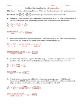 Practice Combined Gas Laws Worksheet 1 0 Answer Key By The Chem Teacher