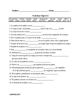 Realidades Chapter A Vocabulary Exercise Quiz Activity By Ole Azul