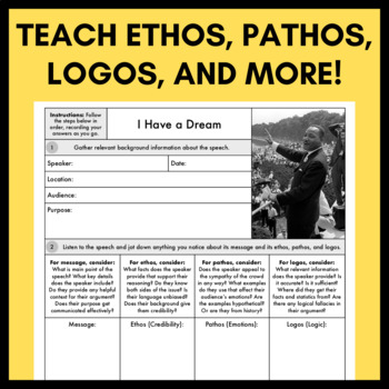 Rhetorical Analysis Ethos Pathos Logos I Have A Dream Speech MLK CCSS