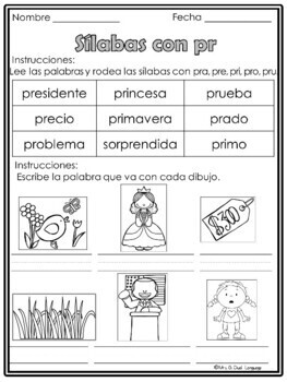 Silabas Trabadas Hojas De Trabajo Spanish Blends By Mrs G Dual Language