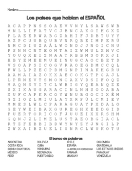 Spanish Speaking Countries Word Search