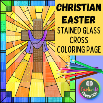 Stained Glass Cross Coloring Page Christian Easter Activity Printable