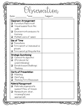 Template Examples Of Teacher Observation Report Sample Classroom