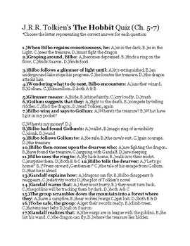 The Hobbit Quiz Ch Answer Key Included By Tpt Hemingway Hero Supply