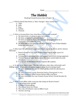 The Hobbit Chapter Quiz And Answer Key Printable Tpt