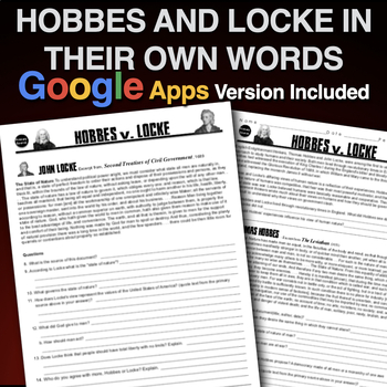 Thomas Hobbes Vs John Locke Primary Source Activity By Lesson Plan Ninja